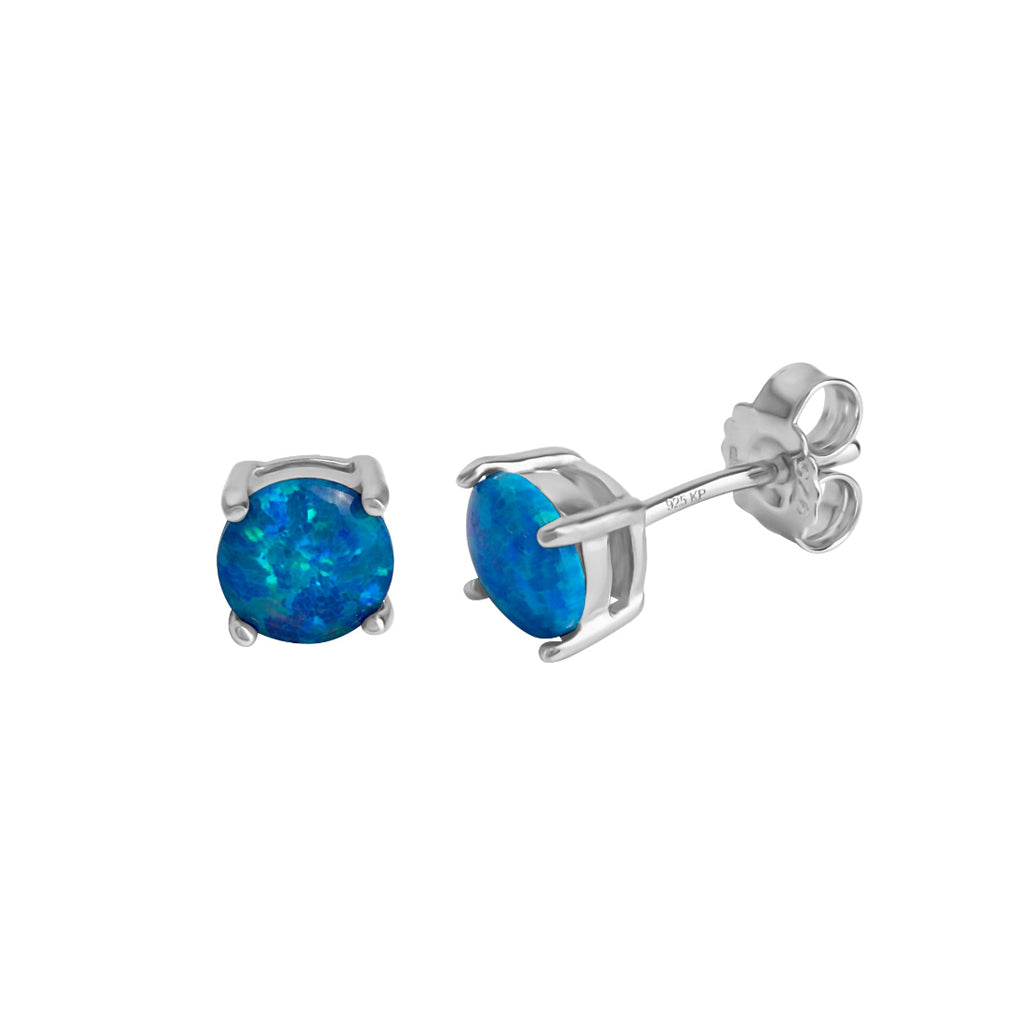 Ohrstecker aus 925 Sterling Silber mit synthetischem Opal - 6mm & 7mm