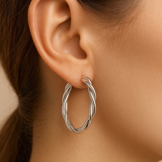 Ohrringe aus 925er Sterling-Silber, gedrehte Creolen, verschiedene Größen