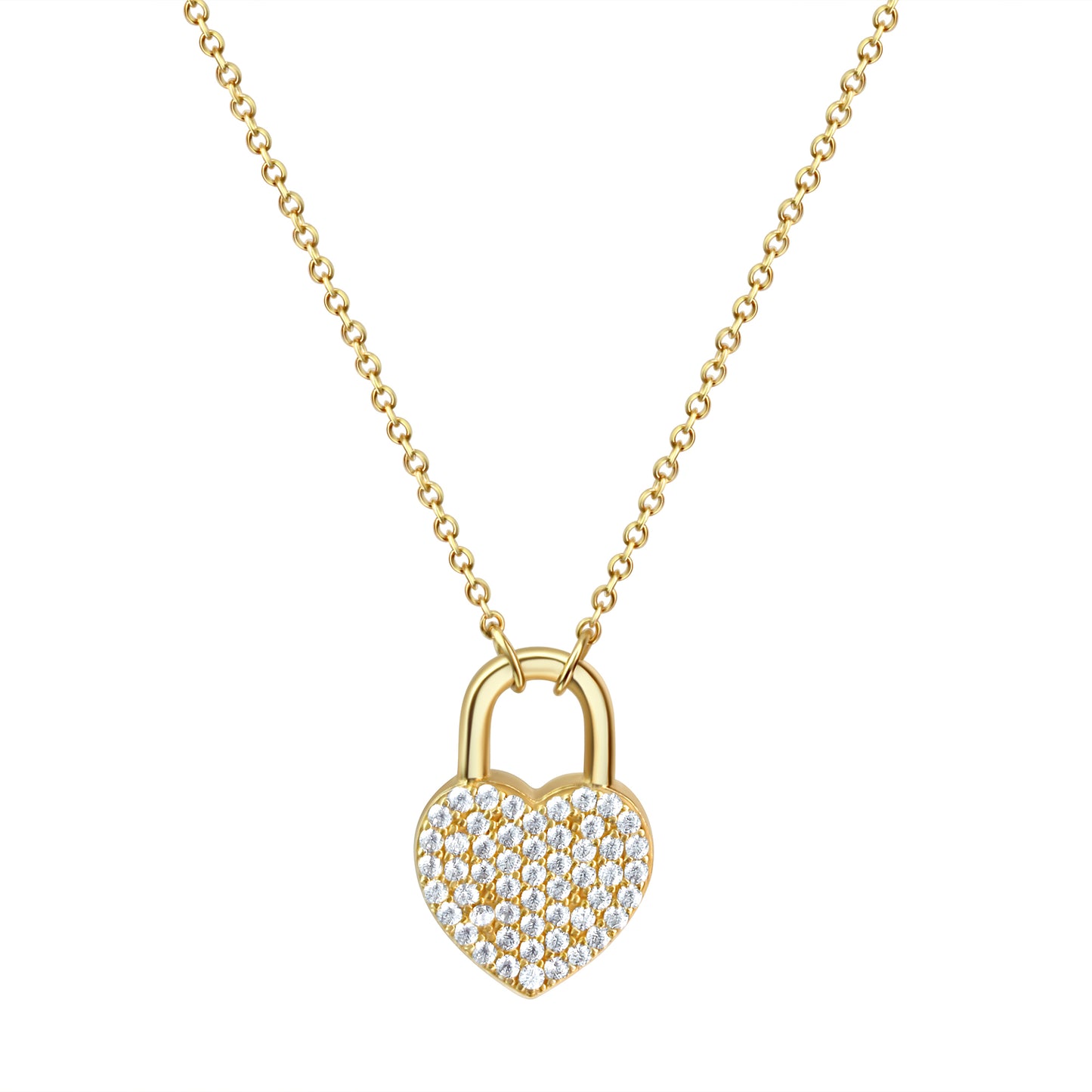 Damen Collier 925 Sterling Silber vergoldet Schloss Herz Zirkonia - 45cm