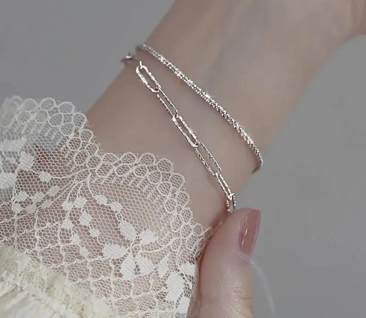 Armband aus 925er-Sterling-Silber, doppellagige Kette, 19cm