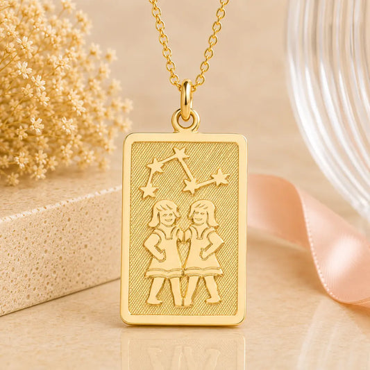 Sternzeichen Anhänger eckig Damen 333 Gold teil-mattiert Tierkreiszeichen rechteckig - optional mit Kette 42cm