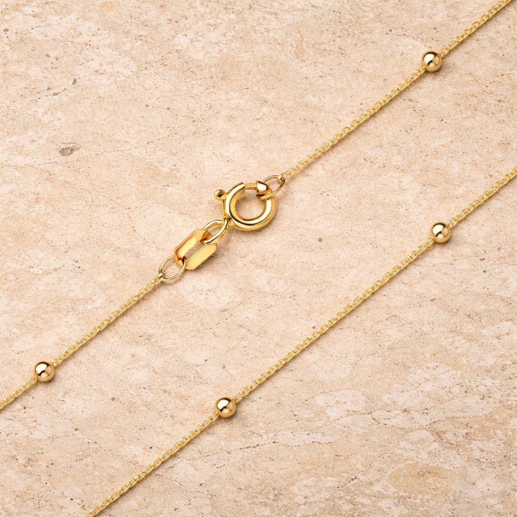 Damen Armband Ankerkette mit Kugeln 333 Gelbgold 19cm mit Zwischenöse 17cm