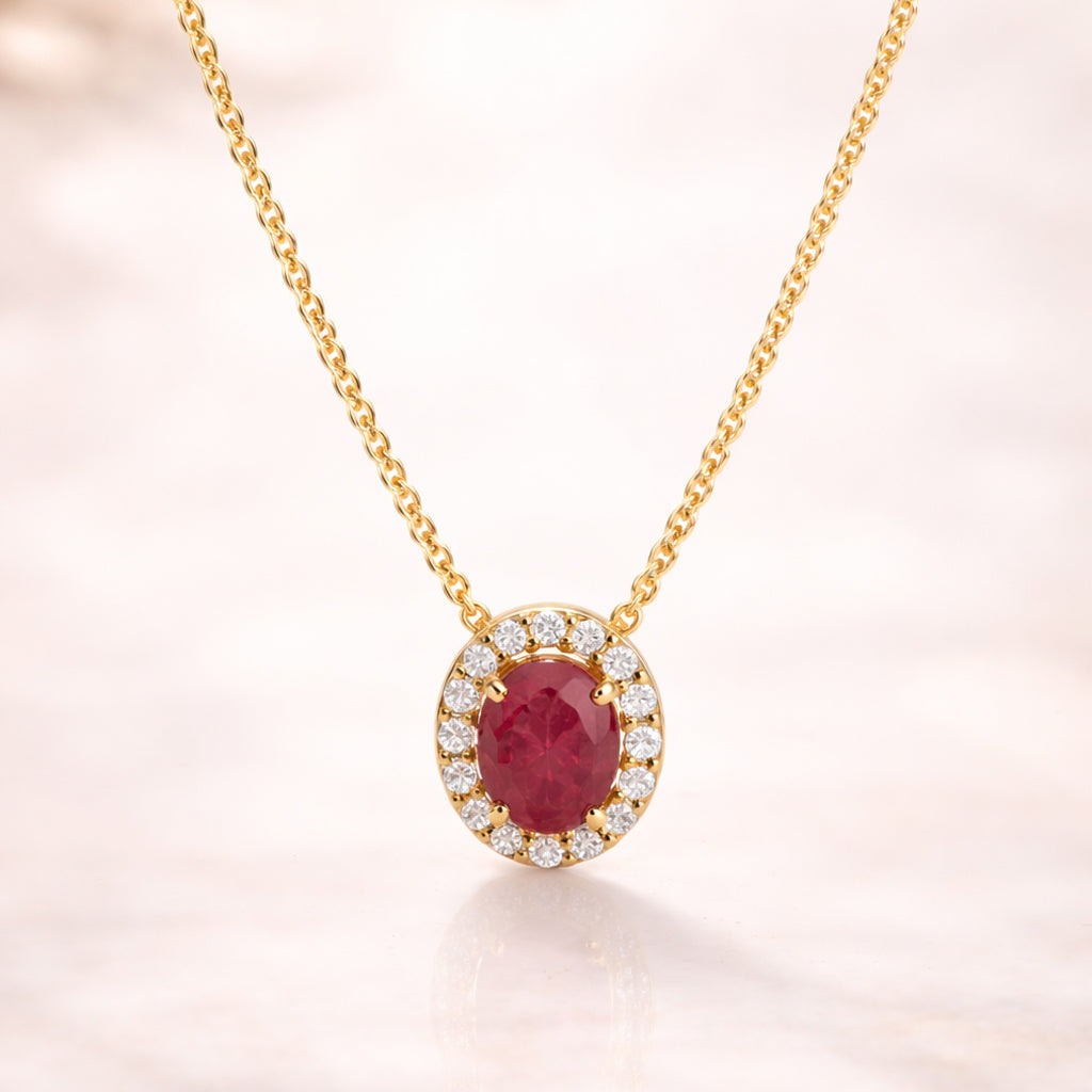 Collier aus 333 Gelbgold mit Rubin & Zirkonia - Ankerkette 42+3cm
