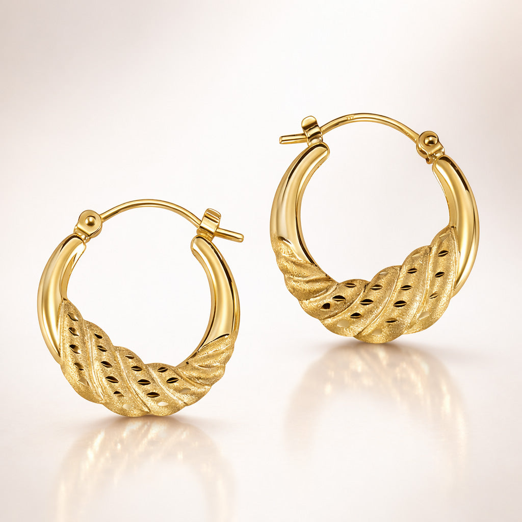 Damen Creolen 333 Gold matt diamantiert - 20mm