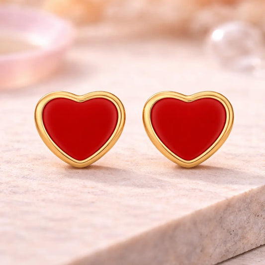 Kinder Ohrstecker 333 Gold Herz rot Emaille - 5mm