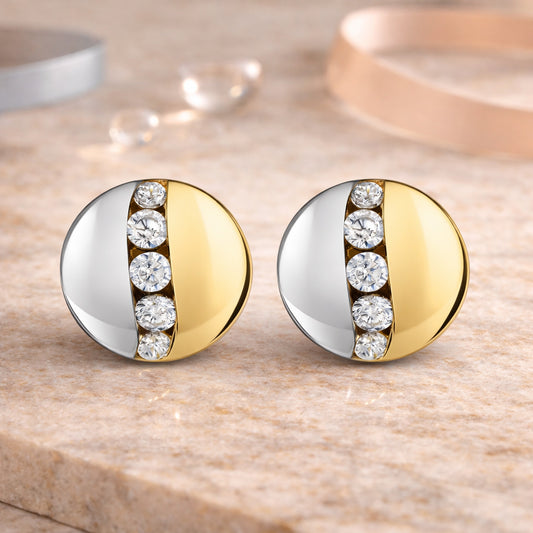 Damen Ohrstecker aus 375er Gelbgold bicolor mit Zirkonia 55mm - Goldschmuck