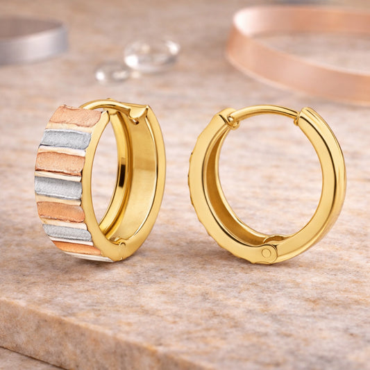 Damen Klappcreolen aus 375er Gelbgold tricolor 14mm - Goldschmuck ohne Stein