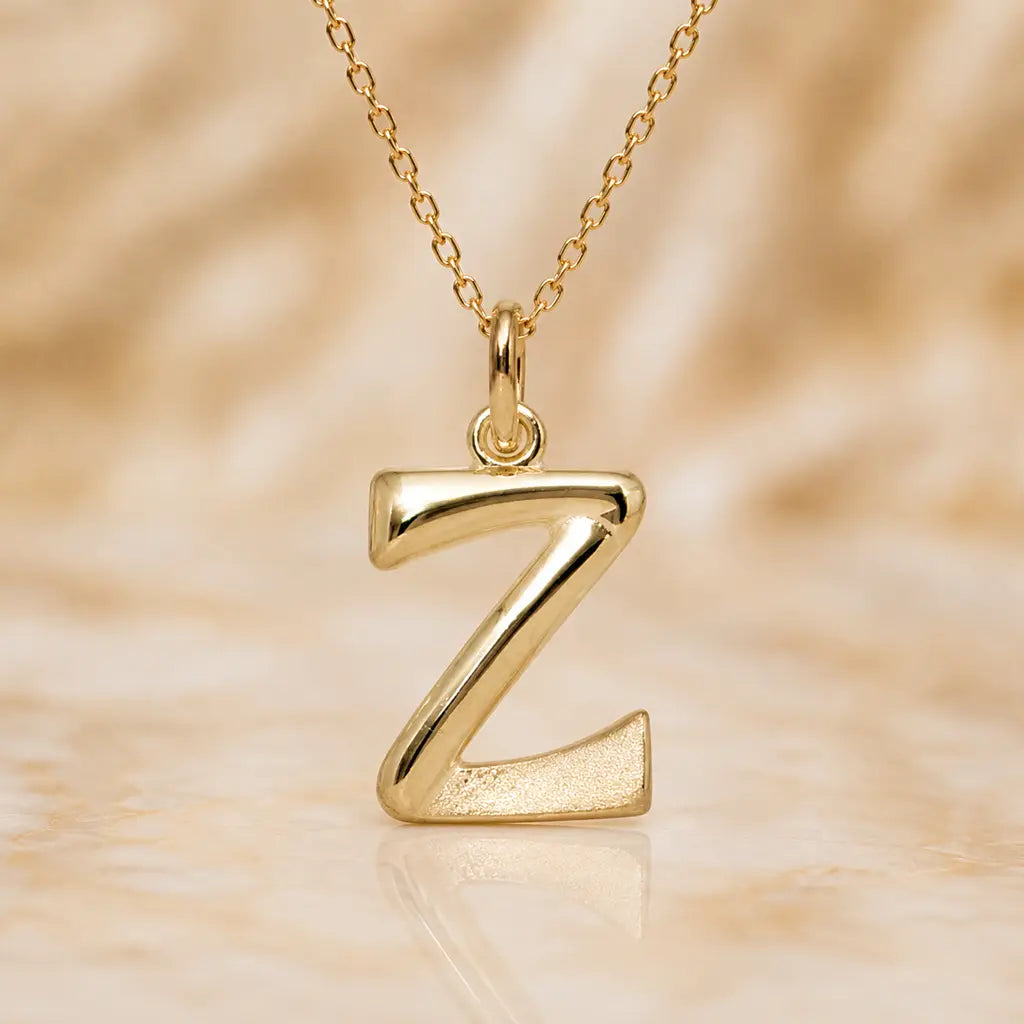Buchstaben Anhänger Damen 375 Gelbgold matt glänzend 18mm - optional mit Kette 45cm