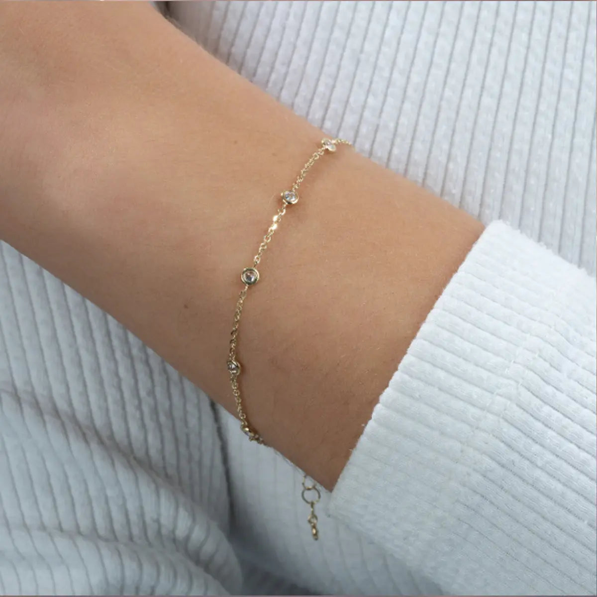 Armband Damen 375 Gelbgold Zirkonia Ankerkette mit Karabinerverschluss - 16–18cm
