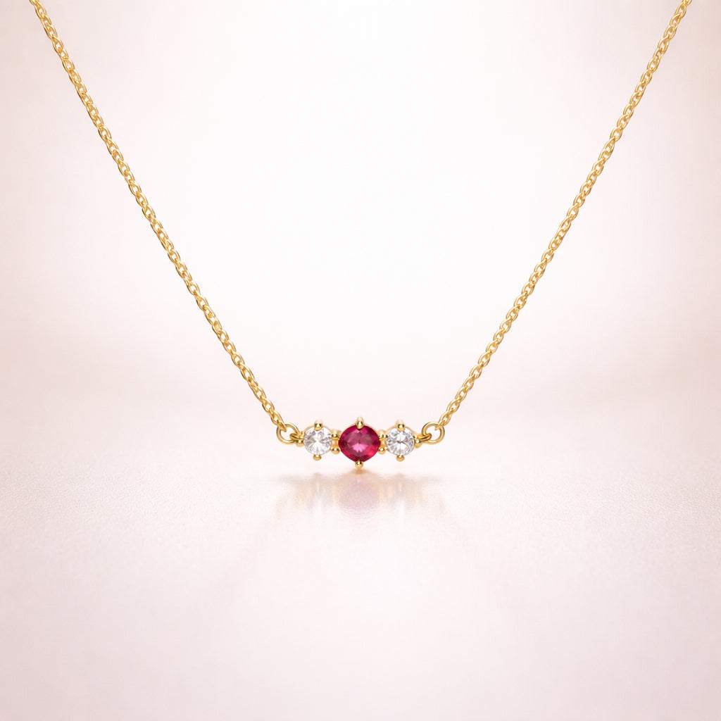Damen Collier 375 Gelbgold mit 2 Zirkonia und 1 Topas pink - 45cm