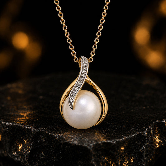 Anhänger Damen 585 Gelbgold mit Süßwasser-Zuchtperle und 6 Diamanten Brillanten 0,025 ct - optional mit Ankerkette 45cm