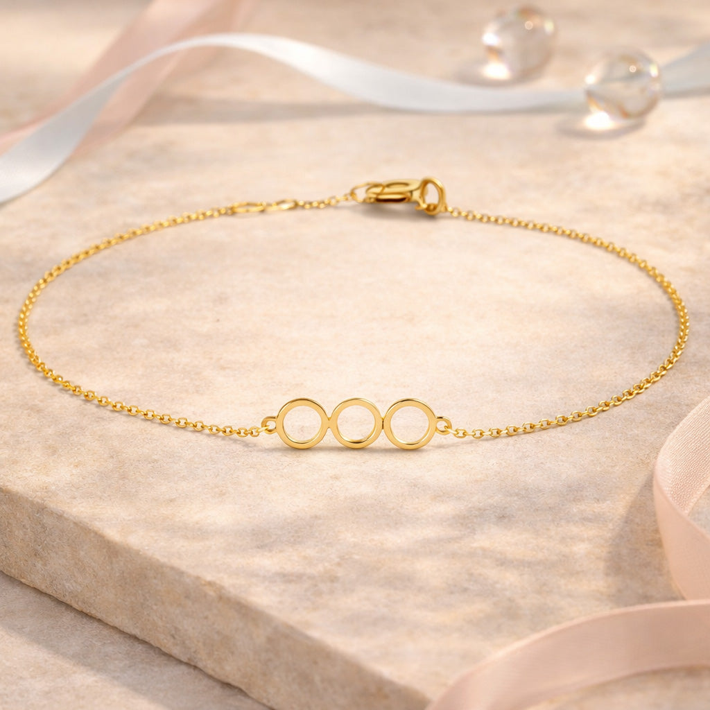 Damen Armband Dreierreif 585 Gelbgold Ankerkette - 16–18cm