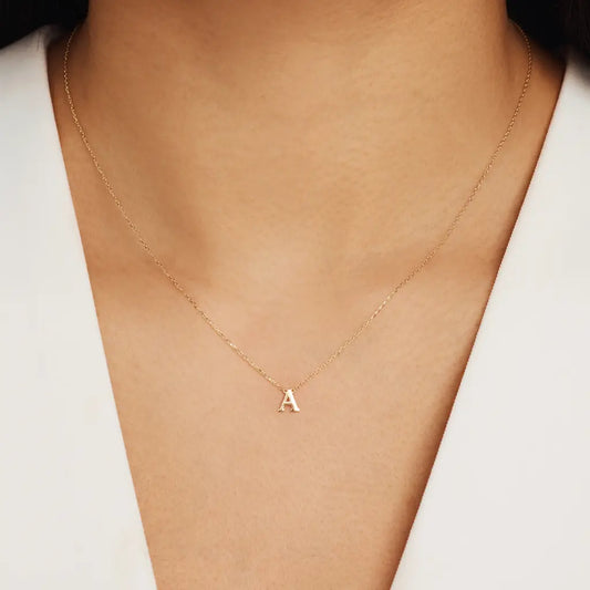 Buchstaben Collier Damen 585 Gold - diamantierte Ankerkette verstellbar 43cm
