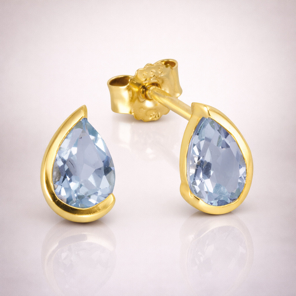 Damen Ohrstecker 585 Gelbgold mit Blautopas Tropfen - 0,7cm