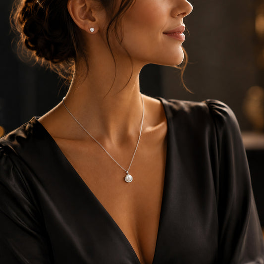 Perlenanhänger Damen 585 Weißgold mit Süßwasserperle und 8 Diamanten Brillanten 0,10 ct - optional mit Ankerkette 45cm