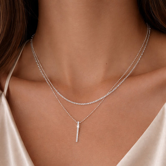 Halskette mit Anhänger aus 925er Sterling Silber - Layeringkette mit Zirkonia-Stabanhänger