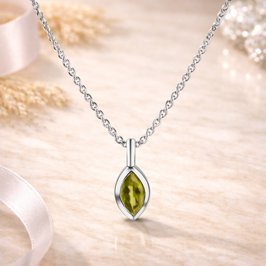 Damen Halskette 925 Sterling Silber rhodiniert Peridot Anhänger 42+3cm