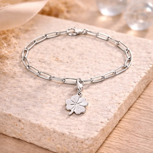Charm Damen 925 Sterling Silber - vergoldet oder rhodiniert - Kleeblatt 24mm