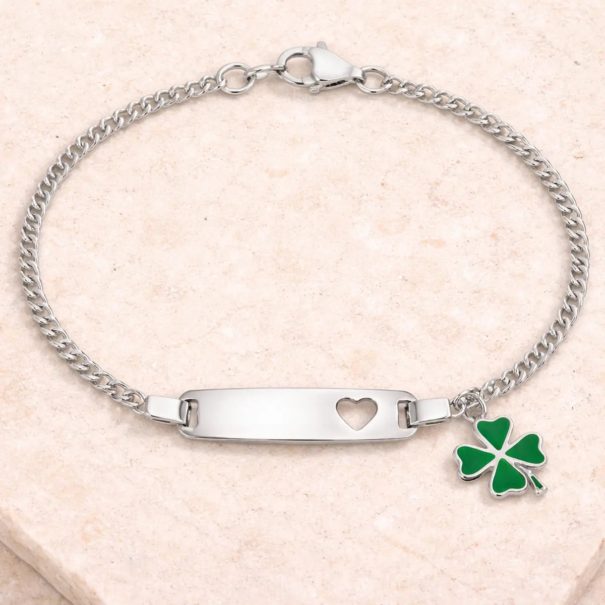 Kinder Armband 925 Sterling Silber Kleeblatt grün Identitätsarmband - 15cm