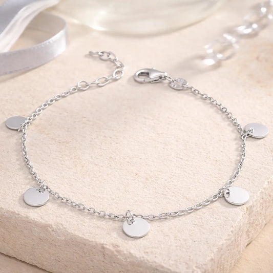 Armband Damen 925 Sterling Silber 5 Plättchen Karabinerverschluss - Ankerkette 20cm