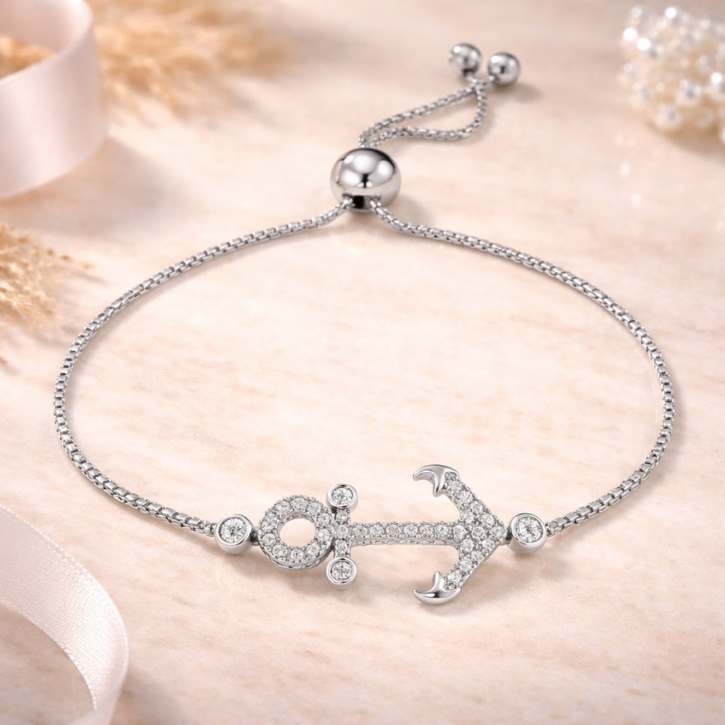 Damen Armband 925 Sterling Silber rhodiniert 36 Zirkonia Anker 22cm