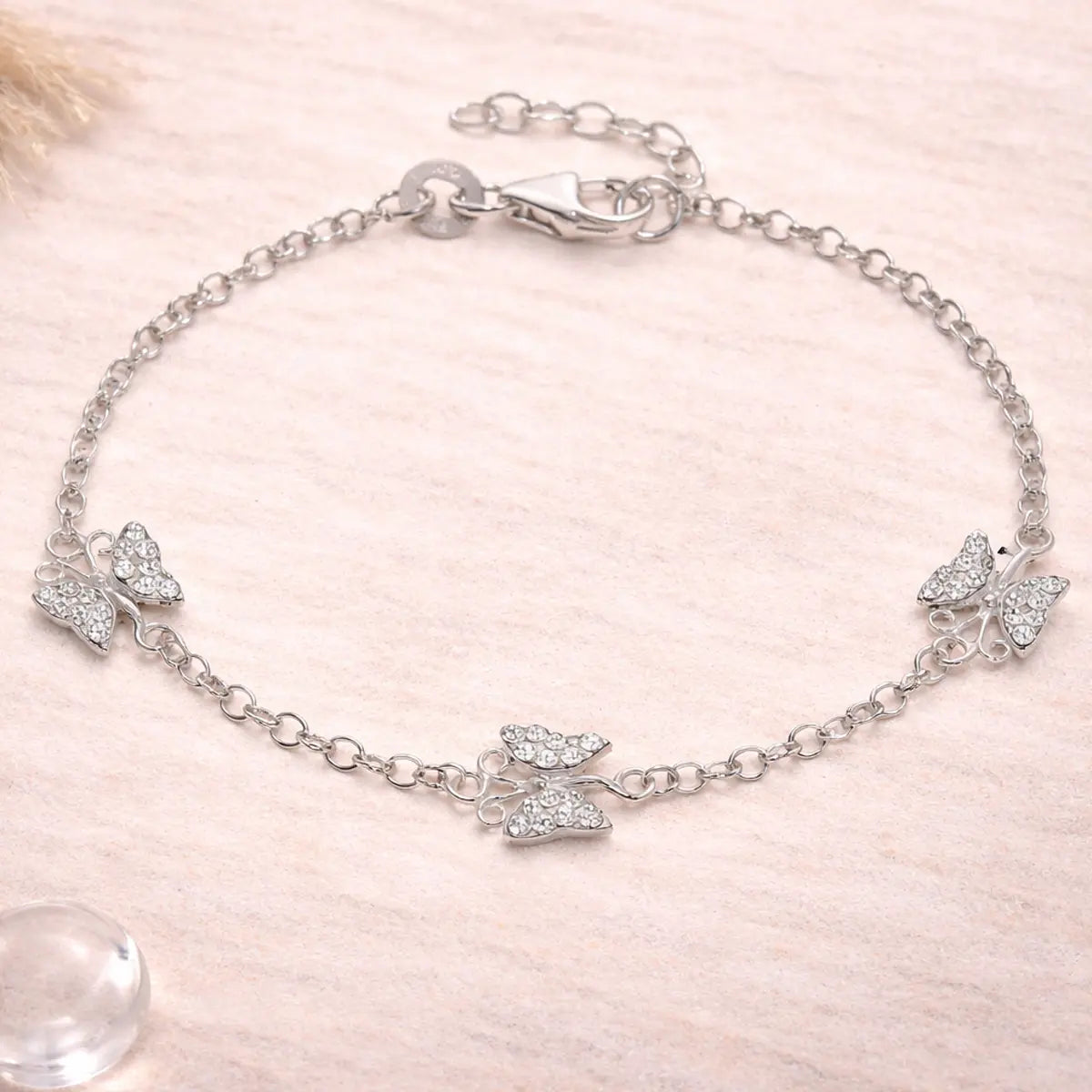 Kinder Armband 925 Sterling Silber Schmetterling Kristall - 14cm