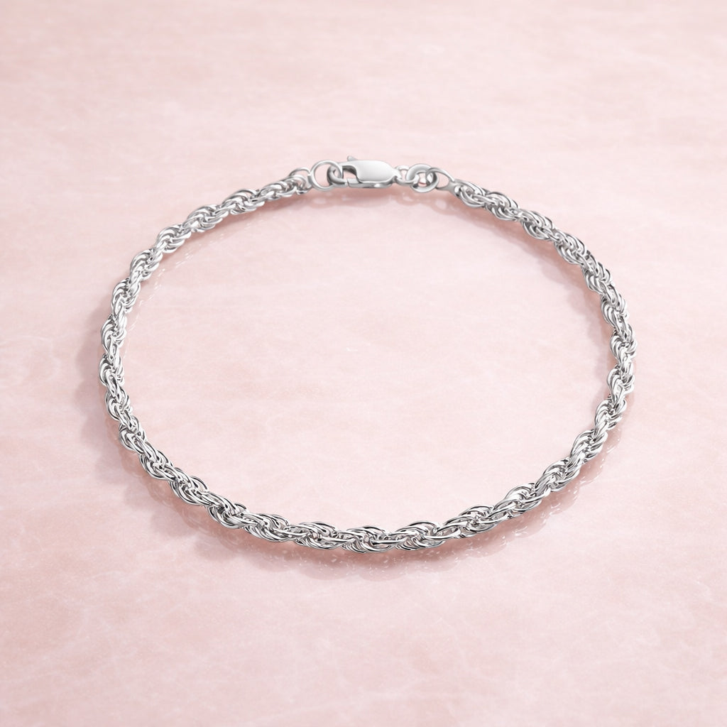 Damen Kordelarmband 925 Sterling Silber 2mm - 19cm oder 21cm