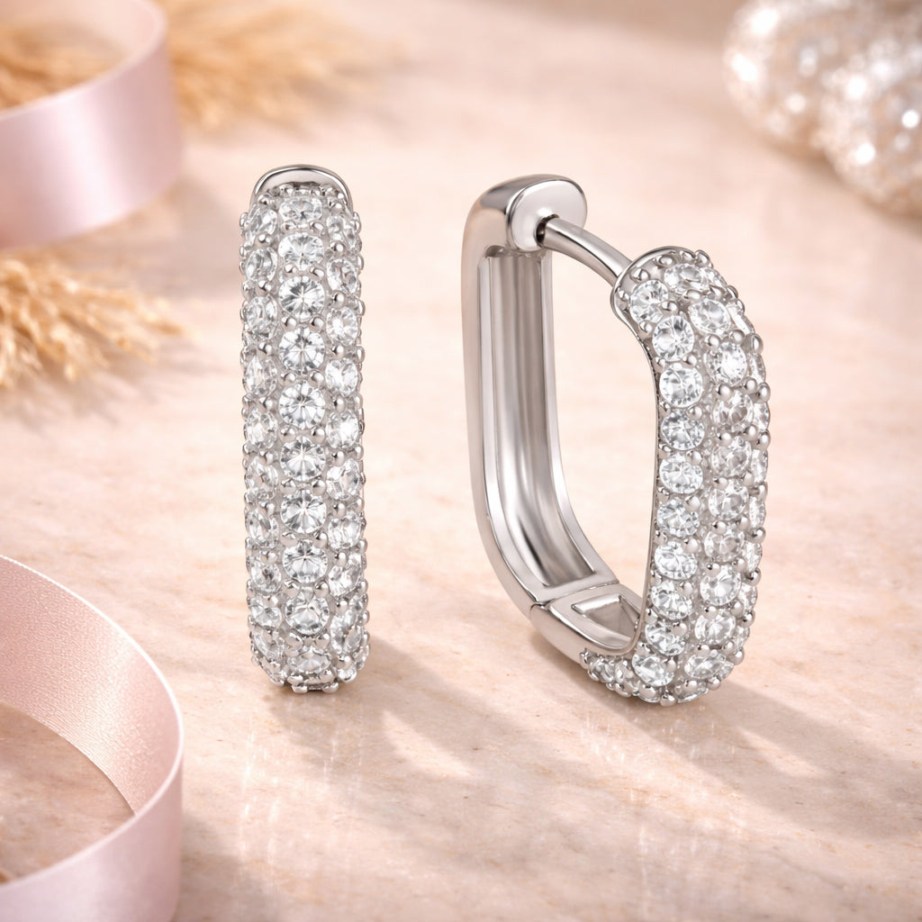 Damen Klappcreolen 925 Sterling Silber rhodiniert 80 Zirkonia - 2,0cm