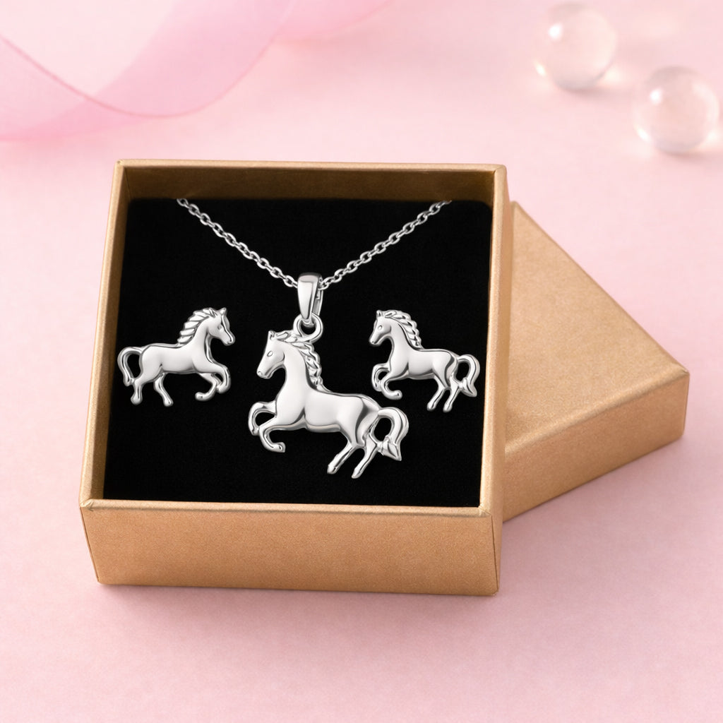 Pferd Geschenkset für Kinder aus 925 Sterling Silber