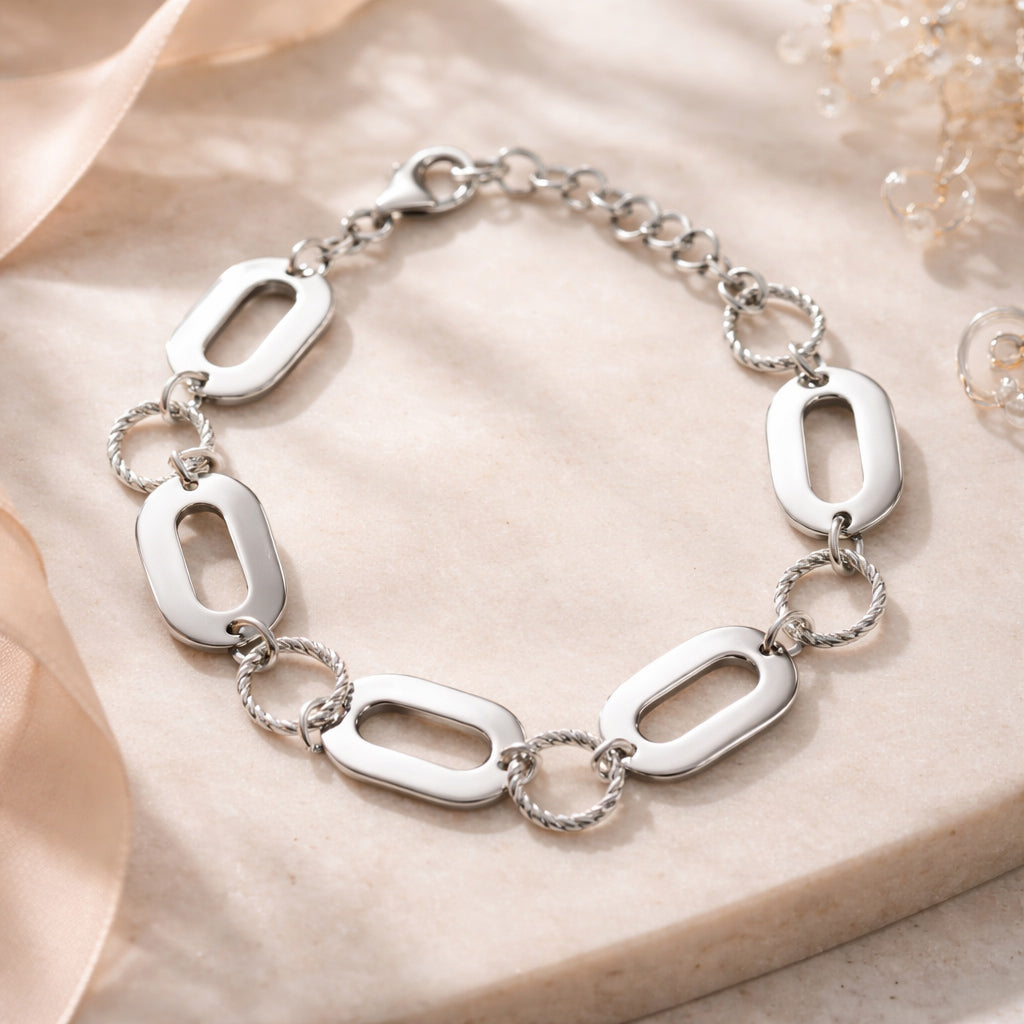 Damen Gliederarmband 925 Sterling Silber rhodiniert 18+3cm - 11mm breit mit Karabinerverschluss