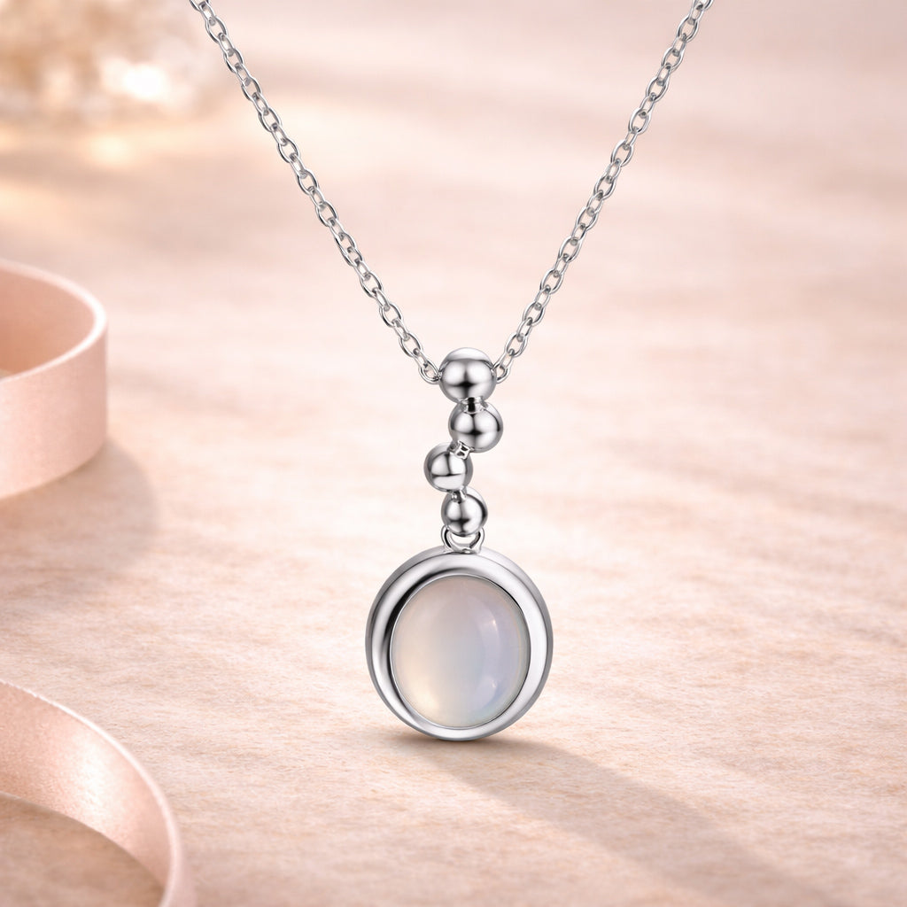 Damen Halskette 925 Sterling Silber mit Katzenauge Anhänger 45cm rhodiniert - Ankerkette verstellbar