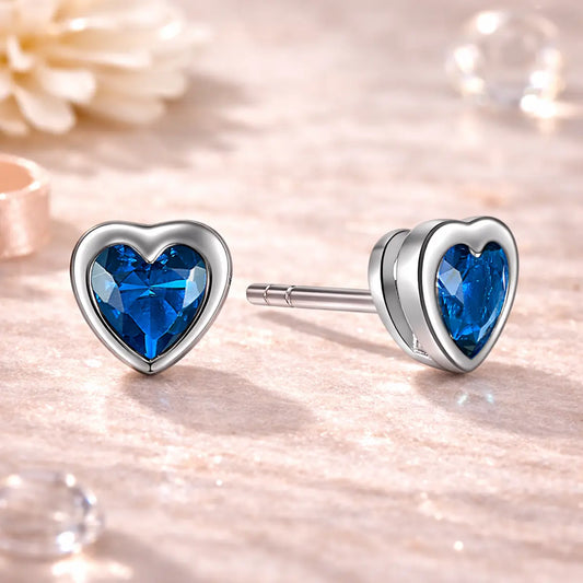 Kinder Ohrstecker 925 Sterling Silber Herz Zirkonia 6,5mm - verschiedene Farben