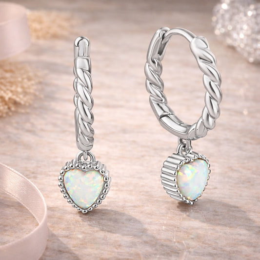 Creolen Damen 925 Sterling Silber Herz Opal Anhänger - rhodiniert oder vergoldet