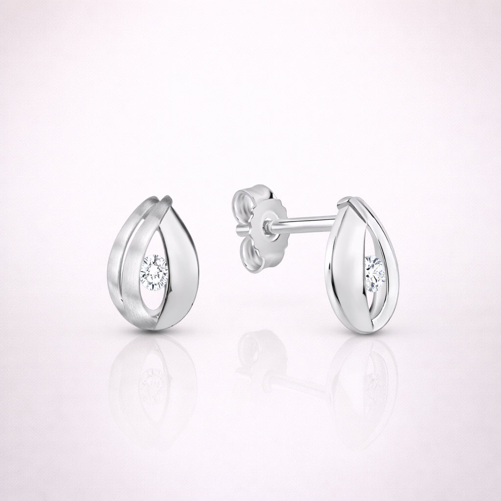 Damen Ohrstecker 925 Sterling Silber matt/glanz mit 2 weißen Zirkonia - 0,8cm