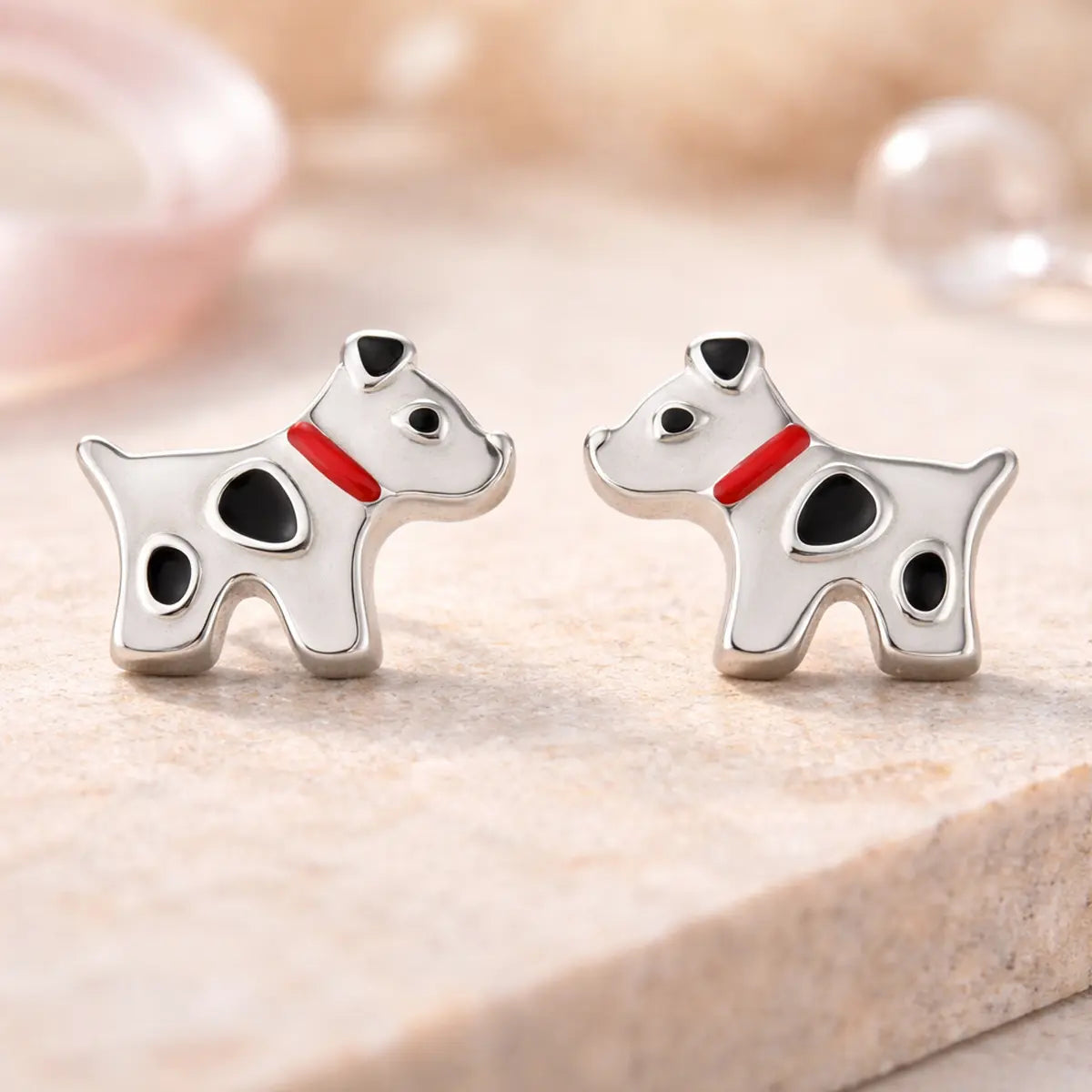 Kinder Ohrstecker 925 Sterling Silber Hund Emaille - 8mm