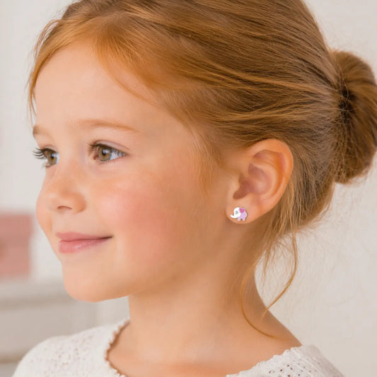 Ohrstecker Kinder 925 Sterling Silber rhodiniert Lack Elefant Zirkonia - 7,4mm
