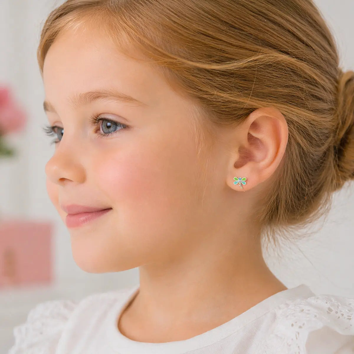 Ohrstecker Kinder 925 Sterling Silber rhodiniert Libelle Zirkonia bunt - 7,2mm