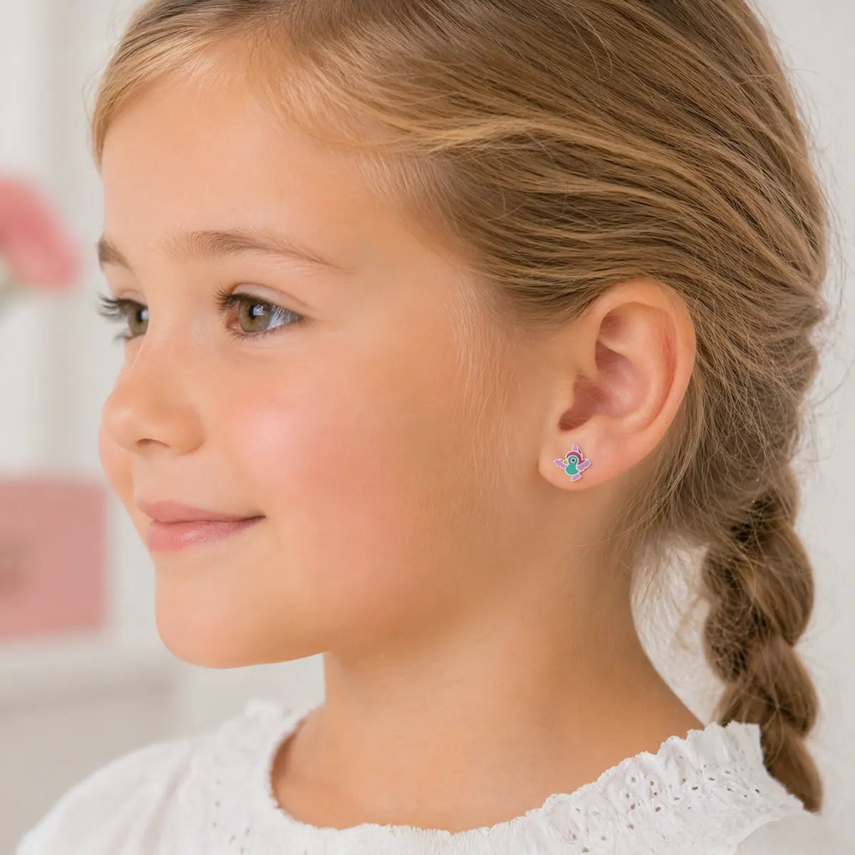 Ohrstecker Kinder 925 Sterling Silber rhodiniert Lack Vogel bunt - 7,5mm