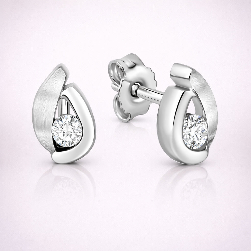 Damen Ohrstecker 925 Sterling Silber rhodiniert Glanz/Matt mit Zirkonia - 0,8cm