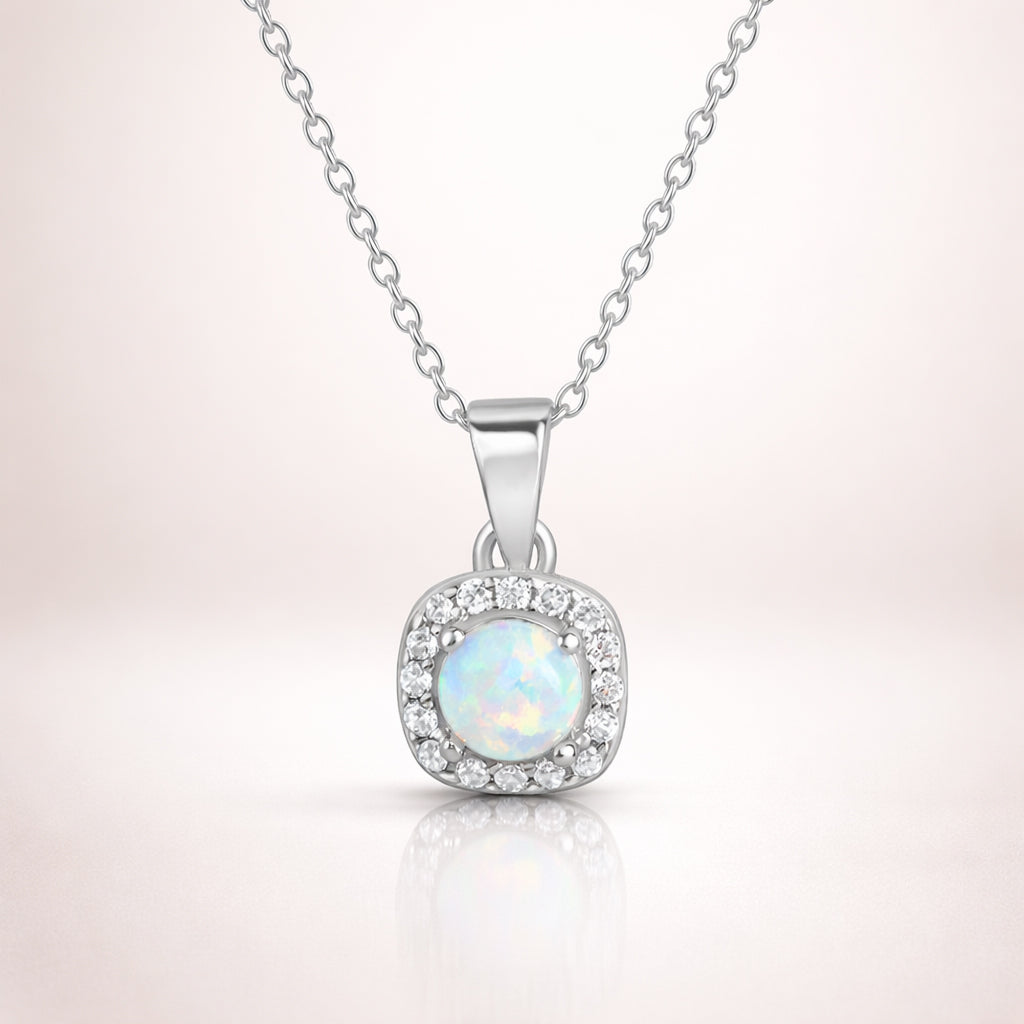 Damen Collier 925 Sterling Silber rhodiniert synthetischer Opal Zirkonia - 45cm