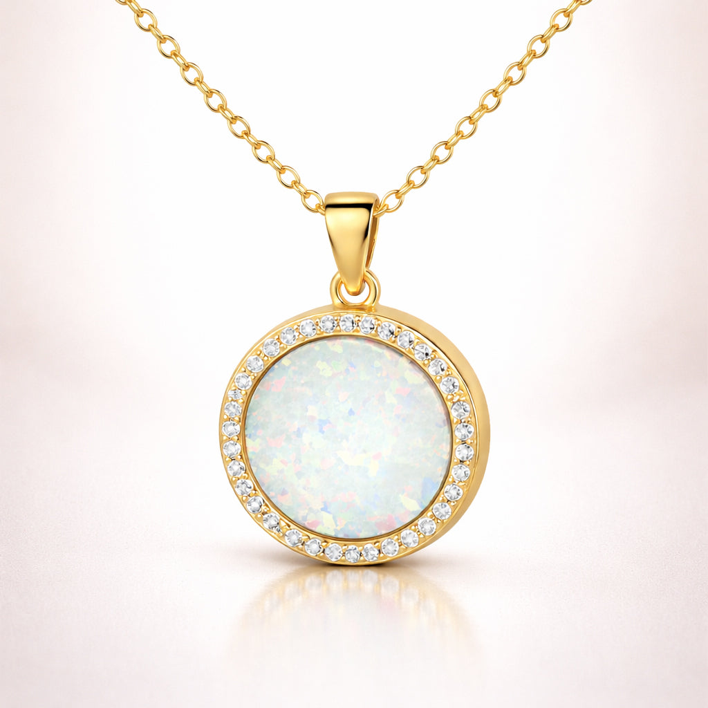 Damen Collier 925 Sterling Silber vergoldet synthetischer Opal Zirkonia rund - 45cm