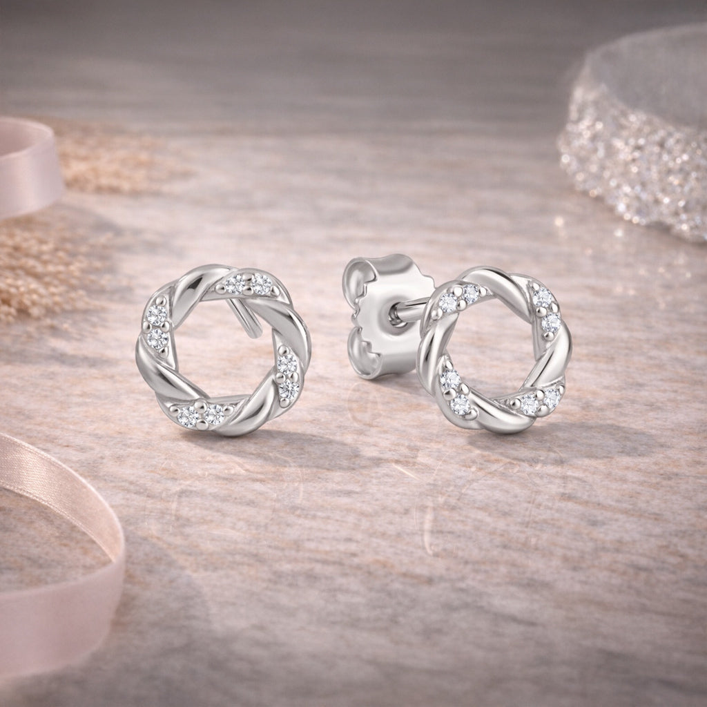 Damen Ohrstecker 925 sterling Silber rhodiniert 16 Zirkonia - 7mm