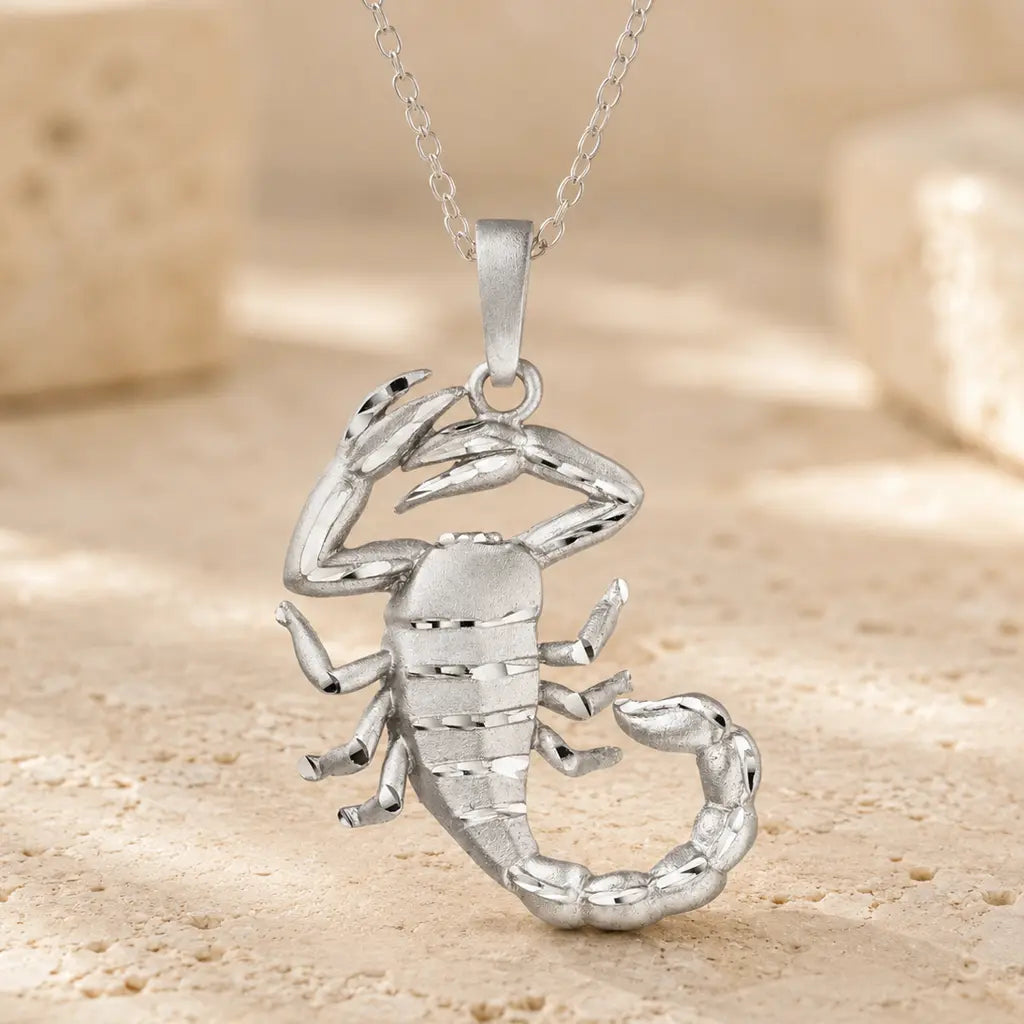 Sternzeichen Anhänger 925 Sterling Silber rhodiniert teilmattiert 3D Design 30mm - optional 45cm Ankerkette