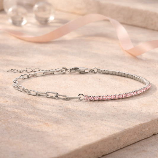 Armband aus 925er Sterling Silber - Halb Tennisarmband, Halb Ankerkette