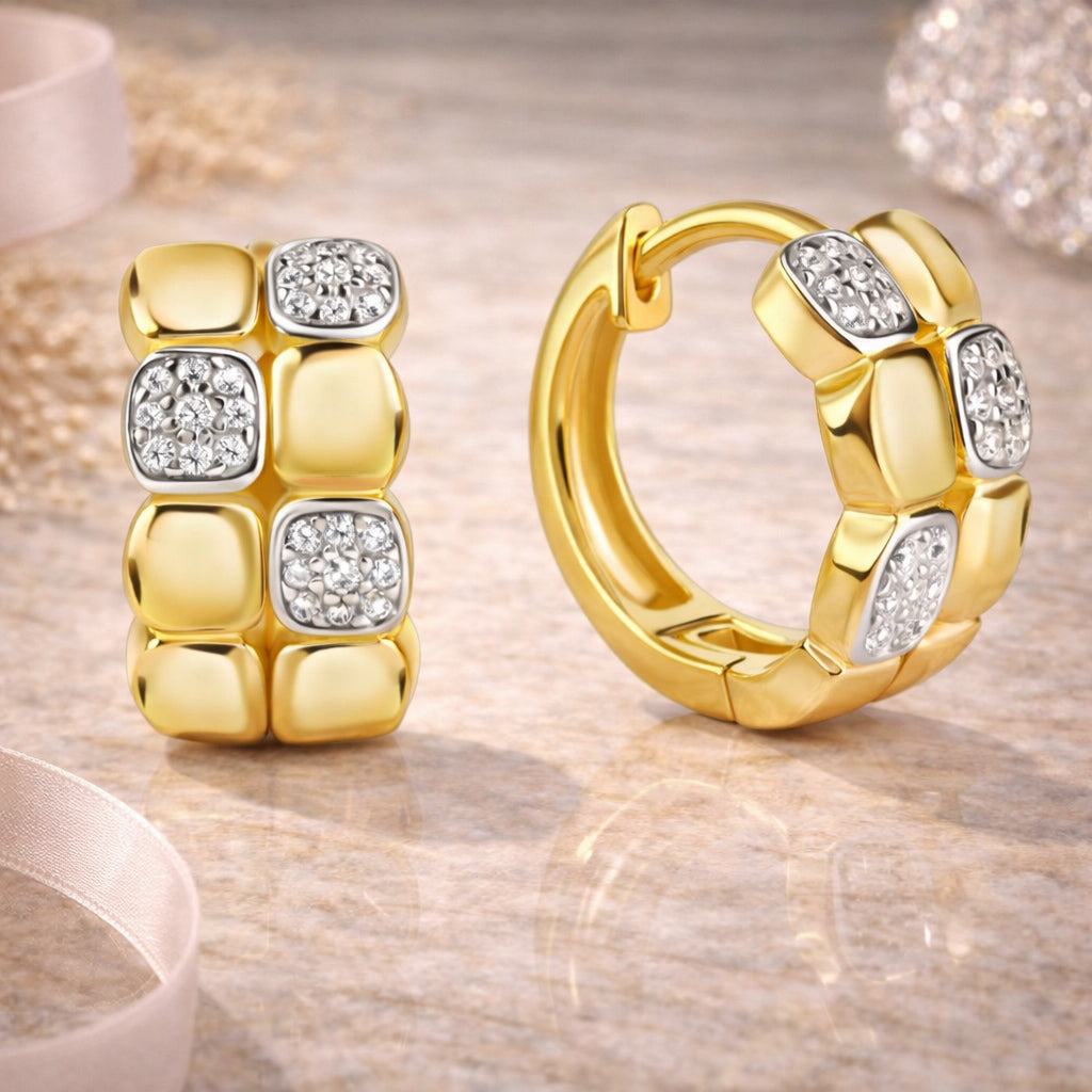 Damen Creolen 925 Sterling Silber vergoldet mit Zirkonia - 16mm