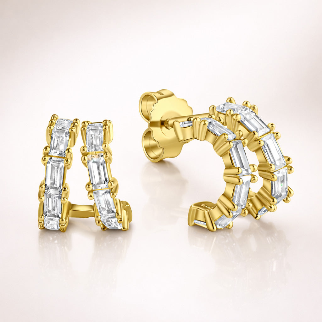 Damen Ohrstecker 925 Sterling Silber Zirkonia Halbcreolen 11mm - vergoldet oder rhodiniert