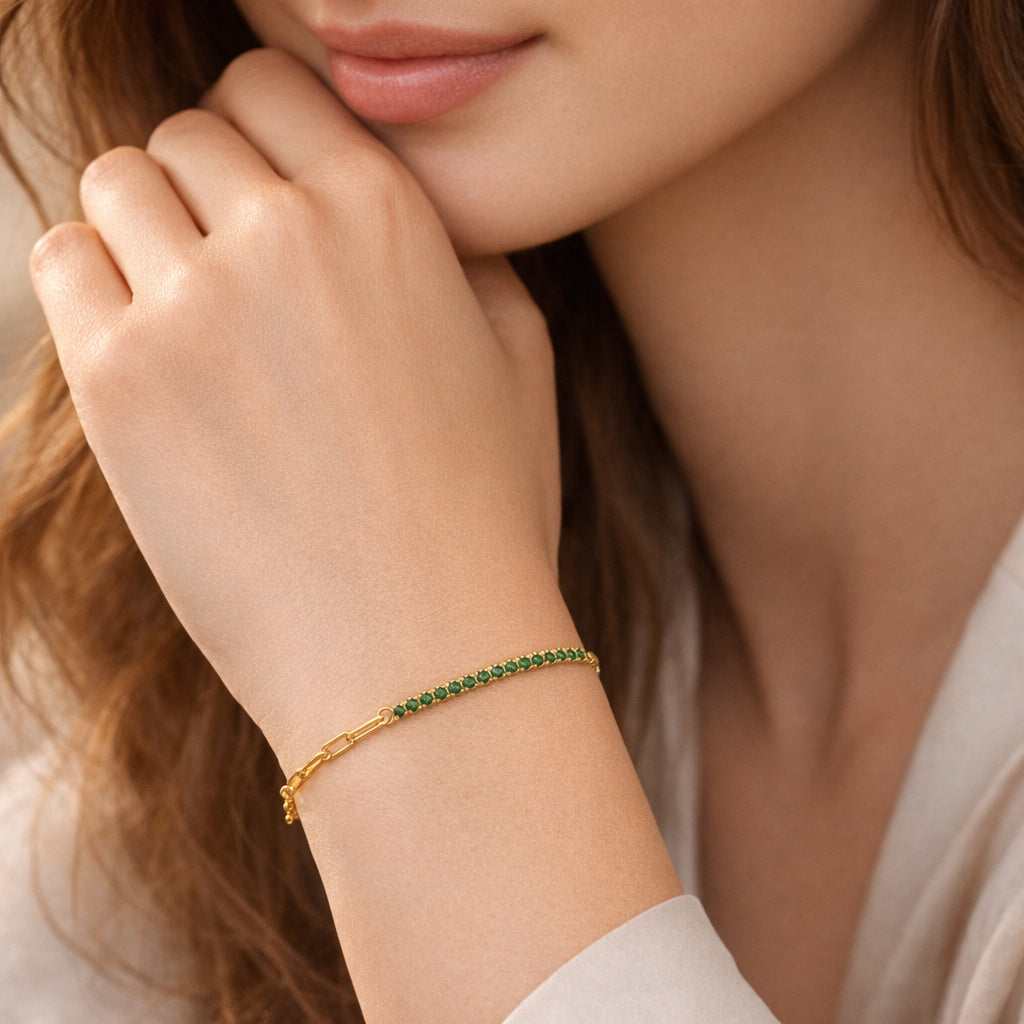 Armband aus 925er Sterling Silber - Halb Tennisarmband, Halb Ankerkette - vergoldet