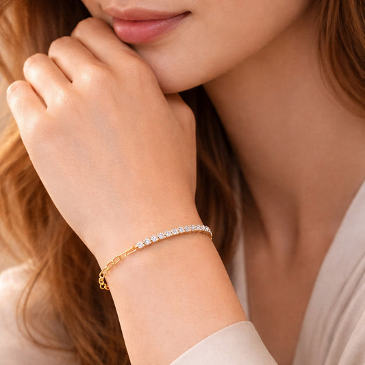 Armband aus 925er Sterling Silber - Halb Tennisarmband, Halb Ankerkette - vergoldet