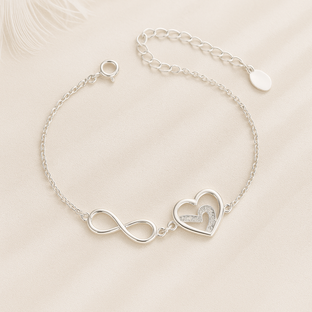 Armband aus 925er-Sterling-Silber, Ewiges Herz, 17+5cm