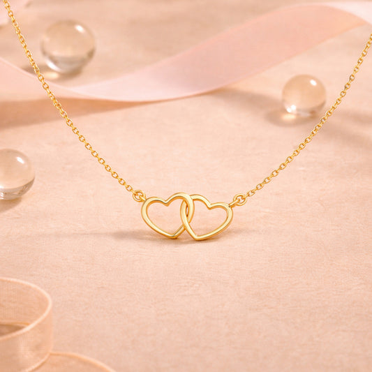 Schmuck Set aus 925 Sterling Silber, vereinte Herzen - vergoldet